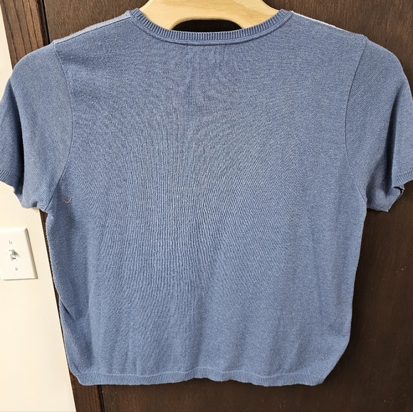 Vintage Blue & White Patchwork Short Sleeve Sweater Alfred Dunner 3X - Picture 4 of 4